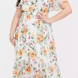 Torrid Floral Maxi Dress - White and Orange